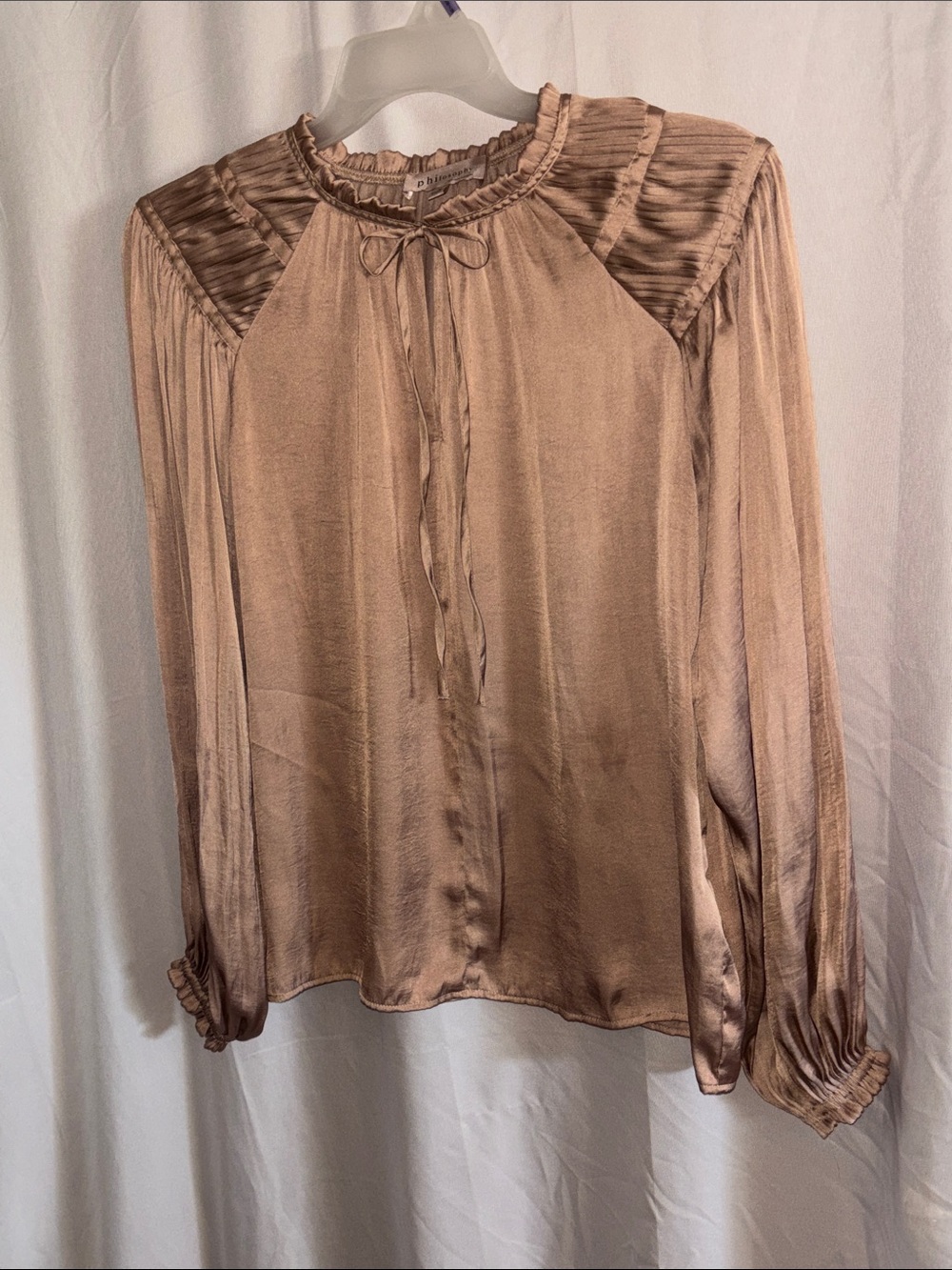 Philosophy Silky Tie-Neck Blouse in Rose Gold